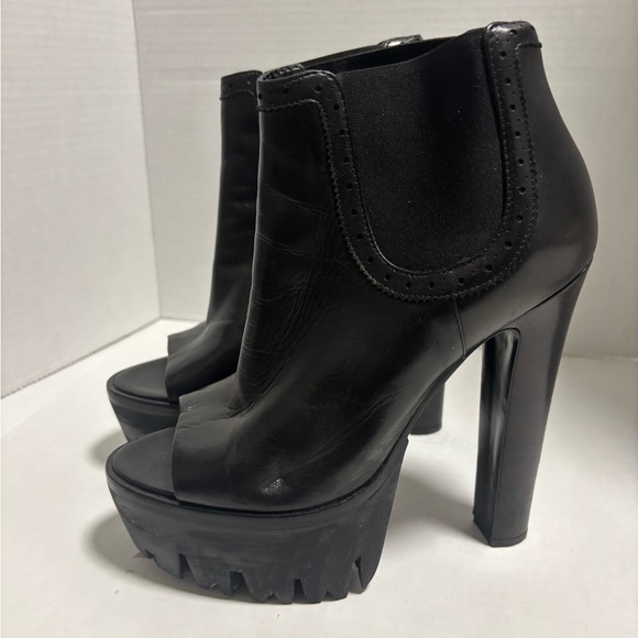 Versus Versace Shoes - Versus Versace Black Peep-Toe Platform Booties with Side Elastic. Size 38.